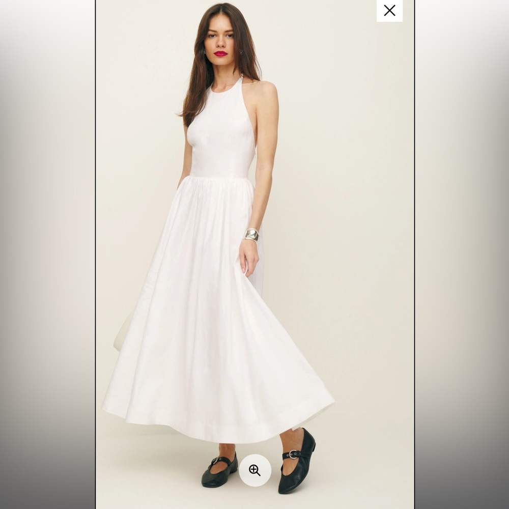 Reformation Halter Percy Linen White Dress